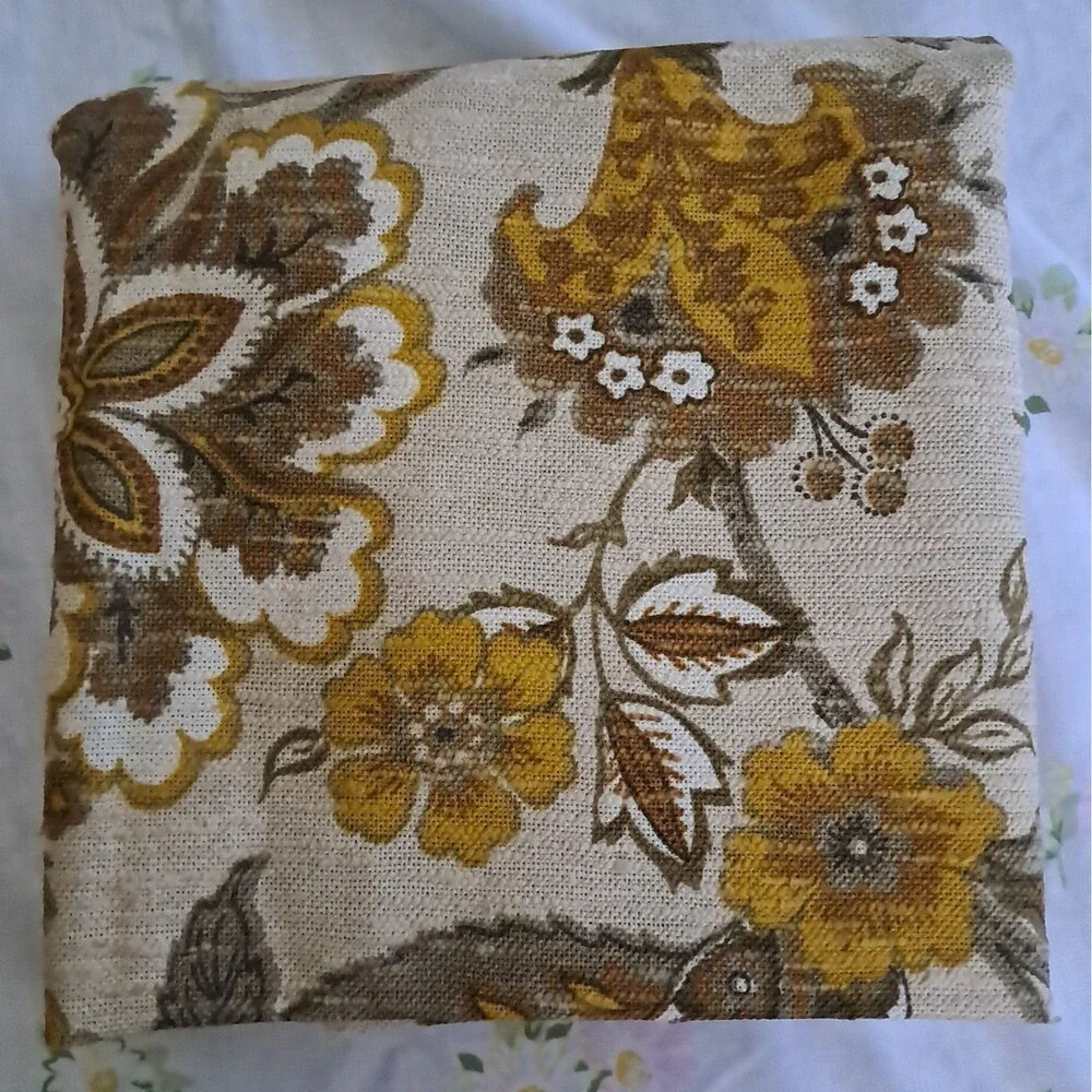 30x30 Heavy Fringed Floral Table Cover 70s Gold Green Brown Retro Vintage